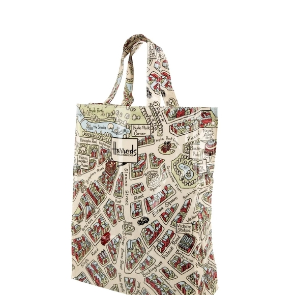 Vintage Harrods Cream and Red Illustrated Tote Bag - Picture 7 of 10